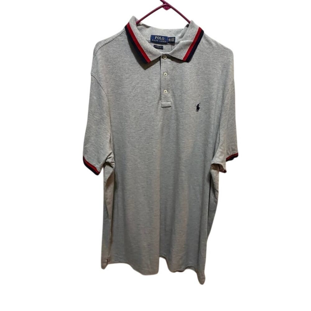 Polo Ralph Lauren Polo Shirt Mens XXL Gray Classic Fit Red Navy Trim NWT $98